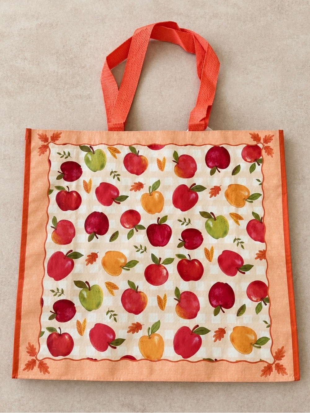 Apple print reusable tote bag